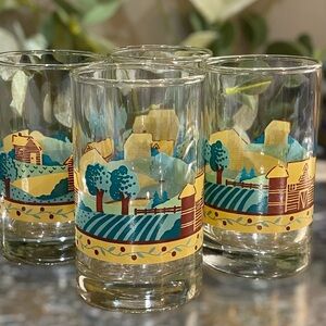 Vintage Libbey Crisa Set 4 Glasses 8 Oz Farmhouse Barn 4” Tumblers